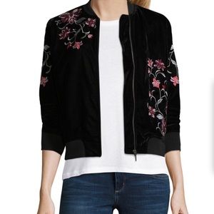 a.n.a Rose Embroidered Velvet Bomber Jacket
